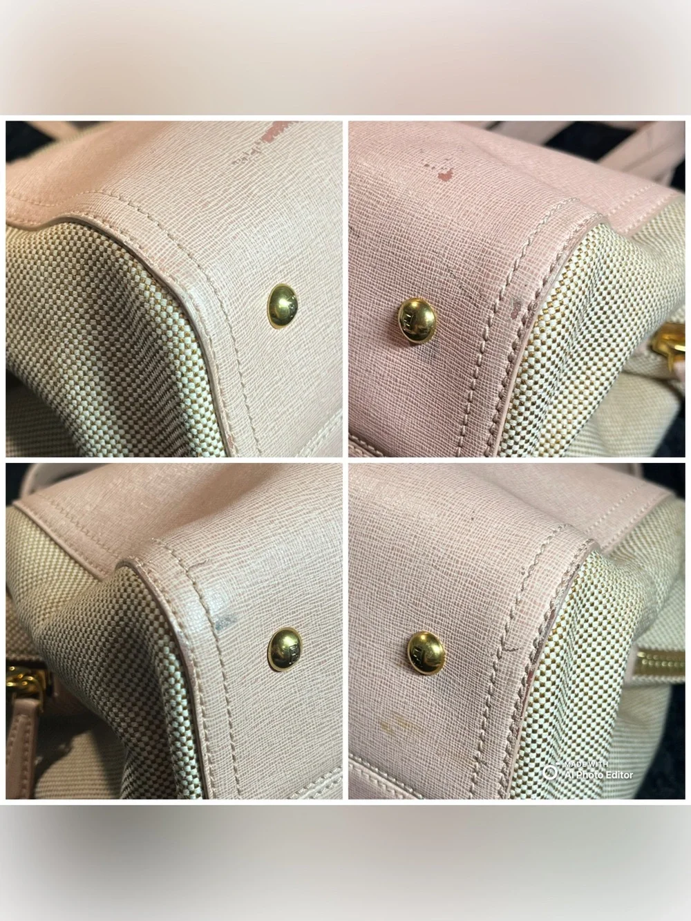 Fendi Chameleon Large Tote Bag 8BL114 Pink Leather Beige Canvas 2-Way Satchel